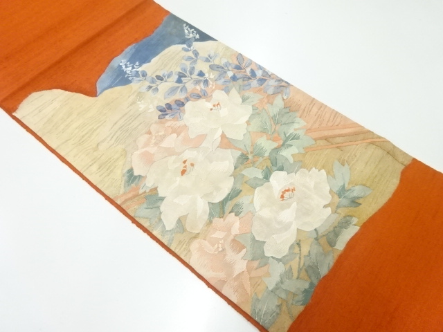 アンティーク　すくい織橋に牡丹模様織出し袋帯（材料）